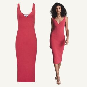 Reiss Dakota Coral Pink Bodycon Dress Sweetheart Neck Knit Size M Cocktail